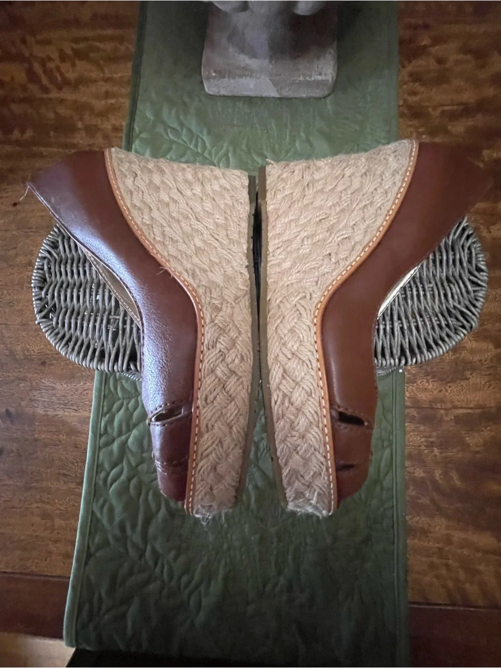Banana Republic Brown Leather Peep-Toe Espadrille Wedges